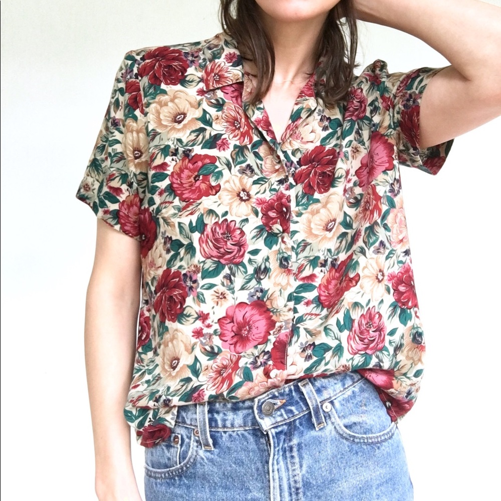 Vintage floral rayon button down